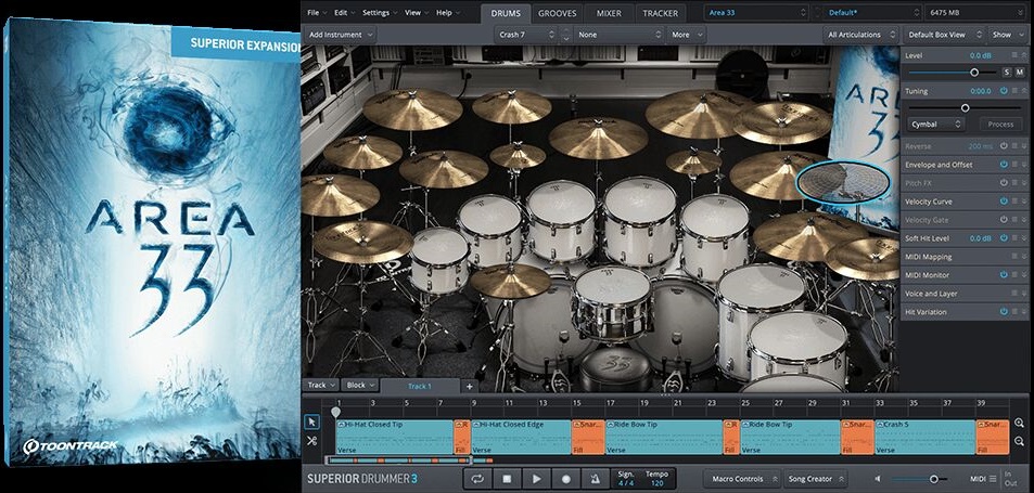 Superior Drummer 3顶级音色库 Toontrack Area 33 SDX 三十三区扩展包,瑞典录音棚录制,电子鼓采样、合成器冲击音效,原声鼓数字化的科幻声响音源