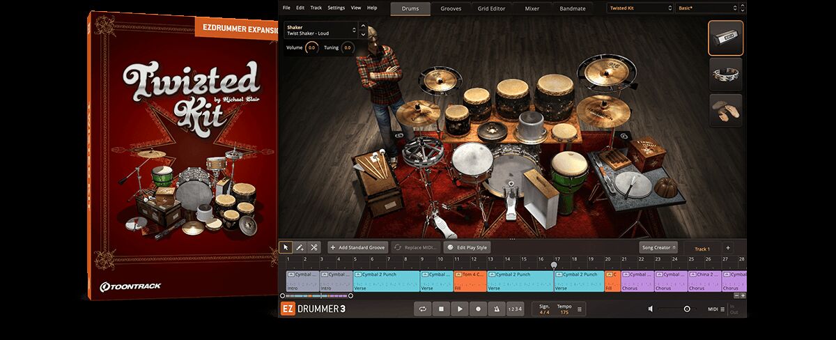 鼓音源软件独特节奏纹理 Toontrack Twisted Kit EZX 扭曲变形,低保真、工业摇滚的轰鸣到迷幻破碎的节拍,充满张力的音色