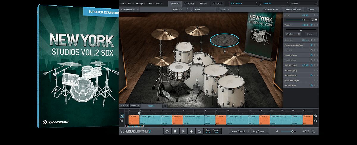 顶级鼓音源扩展包 Toontrack New York Studios Vol.2 SDX 纽约工作室第二卷，摇滚、流行、爵士，独特声学特质与经典鼓组音色