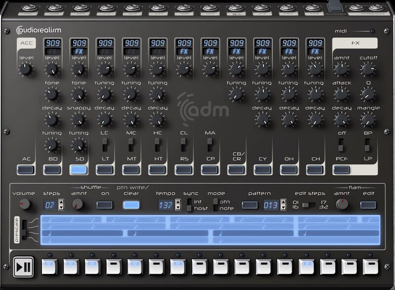 复古韵味 AudioRealism – ADM1x 经典鼓机,再现原始硬件温暖模拟声音和独特的数字化脉冲,精心采样与建模,内置经典鼓音色