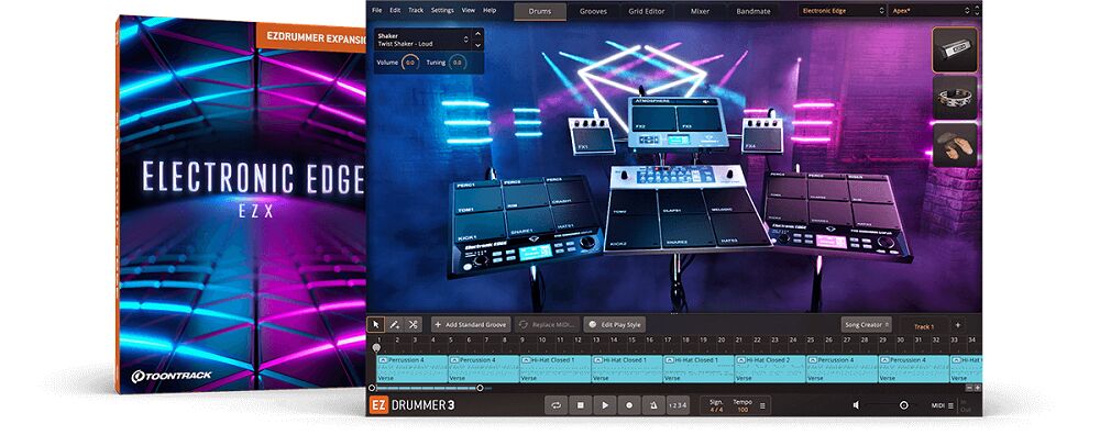打击乐真实采样 Toontrack – EZdrummer Electronic Edge EZX 电音舞曲扩展包,经典TR-808/909/Glitch、Dubstep音色库,智能编排 MIDI
