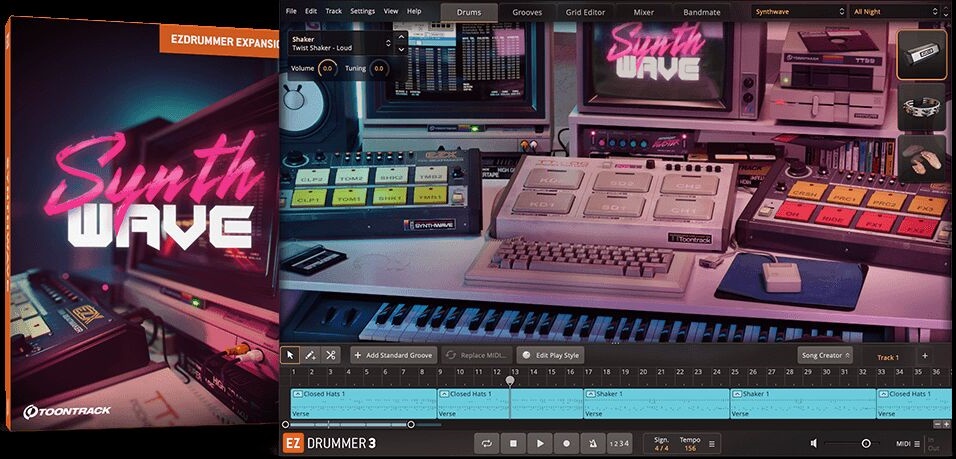 虚拟鼓机扩展包 EZdrummer Synthwave EZX 合成波鼓机,鼓组、打击乐音色，80年代复古电子音乐-标志性鼓组声音