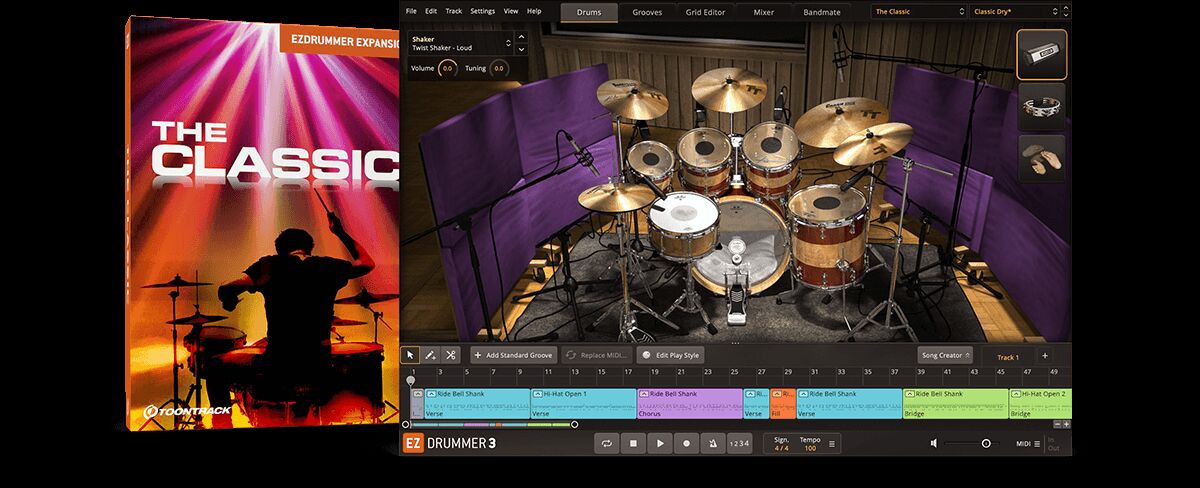 硬摇滚的强劲节奏 Toontrack The Classic EZX 经典鼓音源-虚拟乐器扩展包，20世纪60至80年代传奇鼓组声音