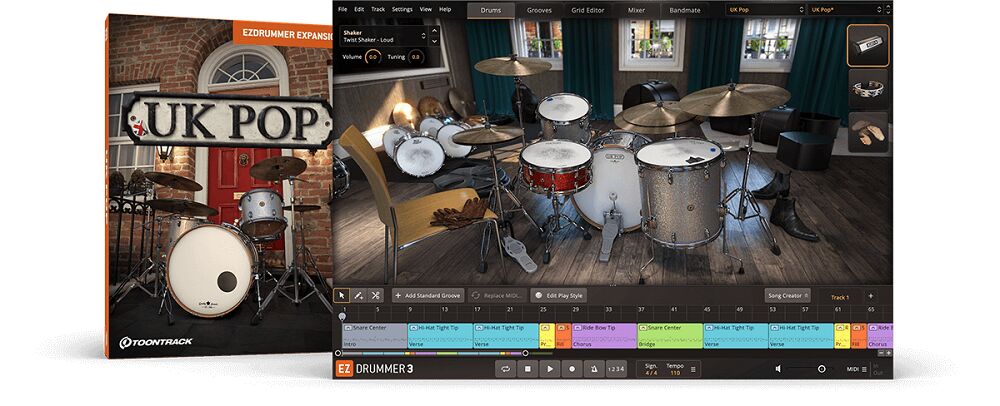 节奏律动与音色质感 Toontrack – EZdrummer UK POP EZX 英国流行扩展包，军鼓敲击、温暖饱满的通鼓共鸣到极具冲击力的底鼓声浪，复古韵味与现代感的鼓组声响