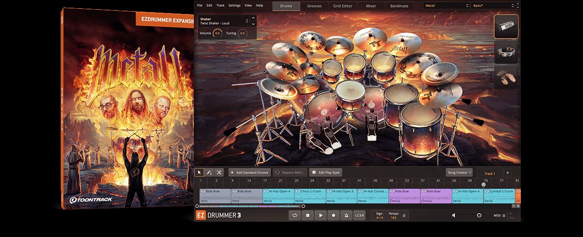 经典扩展音源库 Toontrack Metal! EZX 经典金属强烈冲击感与厚重音色，金属音乐混音特点的预置效果链，原始到高度加工的多层次鼓音色，提升编曲效率
