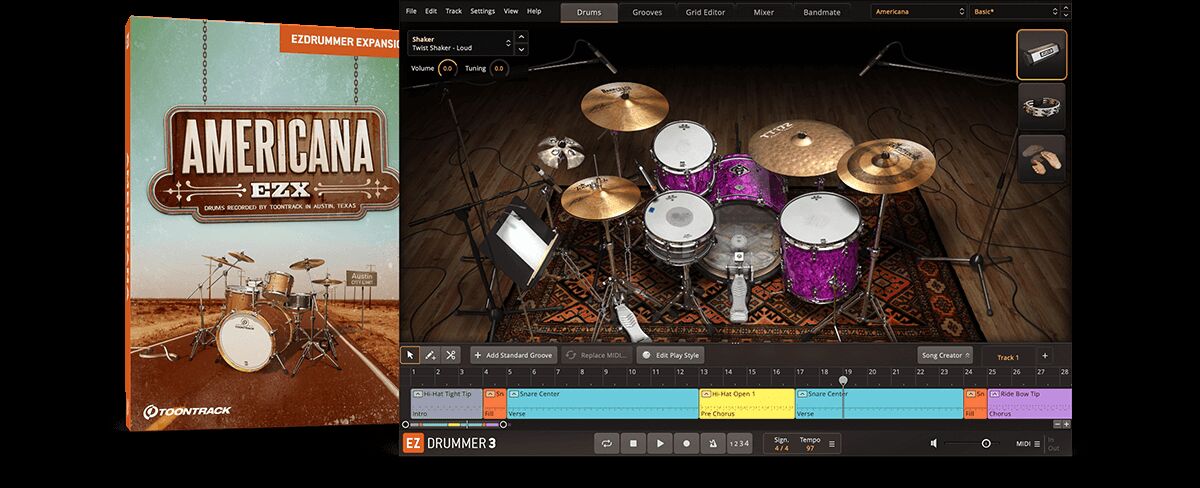 温暖饱满鼓音源扩展包 Toontrack Americana EZX 美国传统，乡村、民谣到蓝调、摇滚、早期流行乐等多种经典风格中标志性的鼓组音色