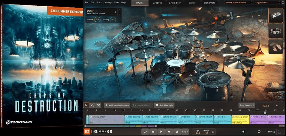 金属鼓手演奏音源 EZdrummer Drums of Destruction EZX 毁灭之鼓,大底鼓冲击力、紧实有力的军鼓响弦,精心设计的MIDI律动库-重型鼓声