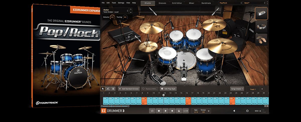 鼓组音色库 EZdrummer Pop/Rock EZX 流行摇滚虚拟鼓音源,经典而有力的军鼓、清脆透亮的嗵鼓以及深沉饱满的地嗵