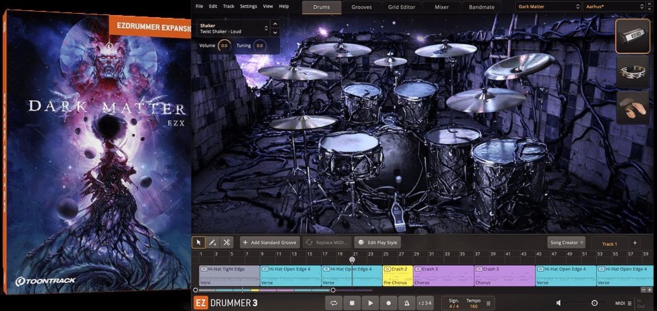极具冲击力的音色 EZdrummer Dark Matter EZX 暗物质，厚重、密集且富有侵略性的鼓组音源-暴烈的军鼓击打、深沉如雷鸣的地鼓
