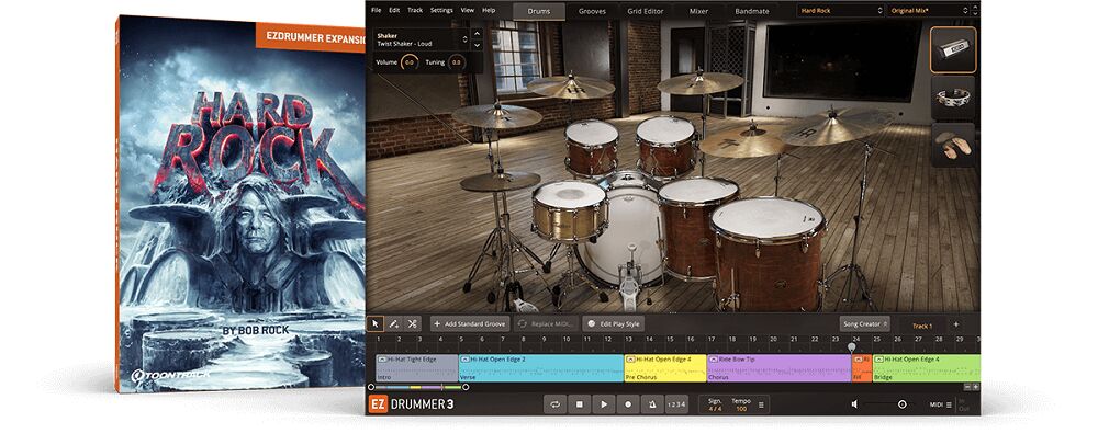 经典鼓组音色 Toontrack – EZdrummer Hard Rock EZX 硬摇滚扩展包,精准还原七八十年代硬摇滚标志性鼓声,采样与MIDI乐句