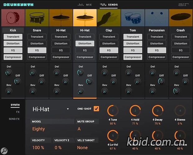 鼓音色插件 Air Music Technology – DrumSynth 合成器,声音塑形丰富多样的鼓组,模拟底鼓、清脆军鼓充满未来感的电子打击乐