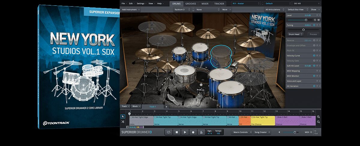 经典鼓组音色 Toontrack New York Studios Vol.1 SDX 纽约工作室第一卷，鼓音源引擎顶级扩展包，70年代Ludwig套鼓和现代DW定制套鼓