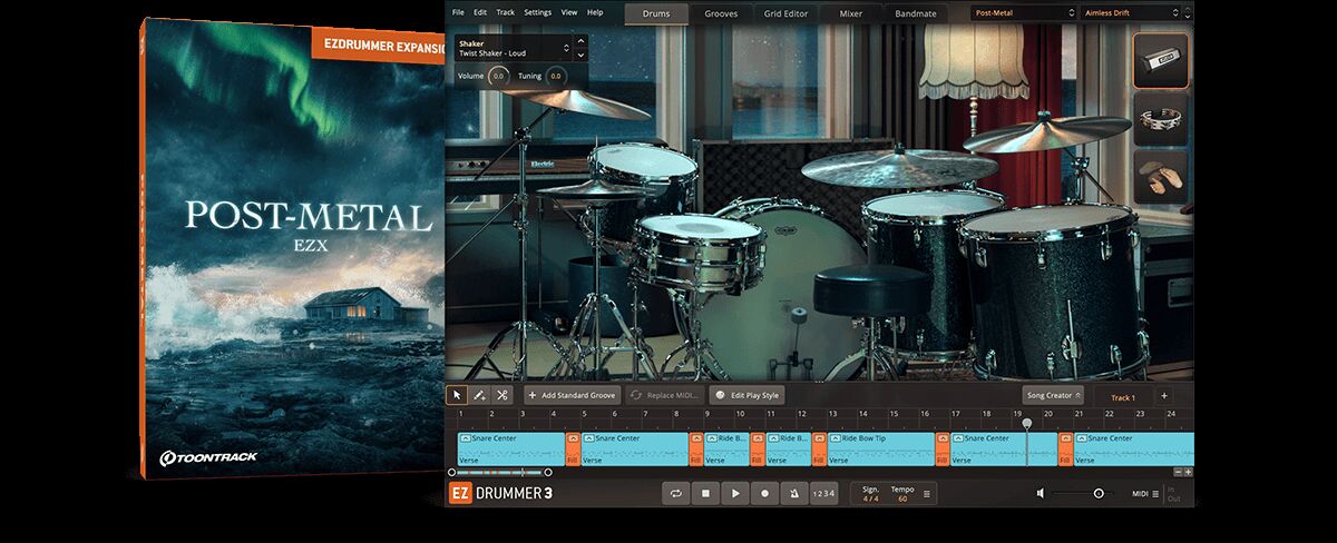 厚重感的金属节奏 Toontrack Post-Metal EZX 后摇金属,音乐制作卓越虚拟鼓音源扩展包,专业处理的效果性打击乐和氛围纹理采样