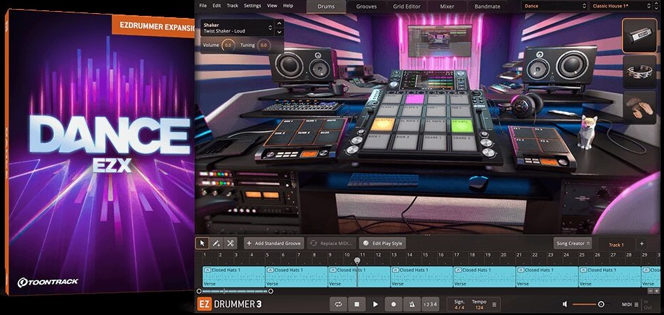 电子音乐流派鼓组 EZdrummer Dance EZX 电子舞曲扩展包,预制打击乐采样、合成器节奏模板,现代感节奏元素创作