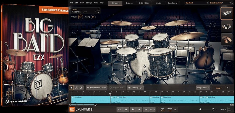 有层次感的鼓组声响 EZdrummer Big Band EZX 爵士大乐队,刷子、绒头槌以及不同打击乐器的演奏技巧,灵动节奏与澎湃动力音色库