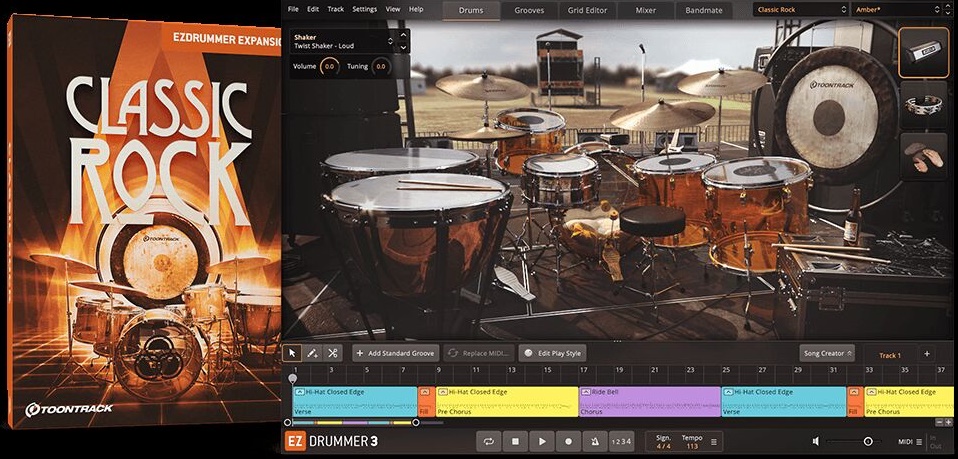 精细采样 EZdrummer Classic Rock EZX 经典摇滚鼓，现场感虚拟鼓音源，70至80年代黄金摇滚时代的标志性鼓组音色与演奏质感