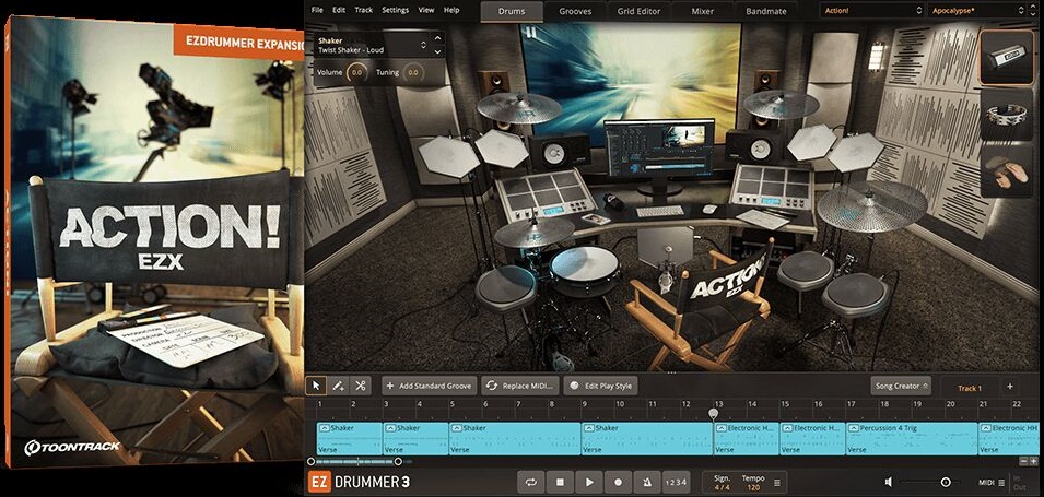 动作电影配乐音源 EZdrummer Action! EZX 交响打击乐，定音鼓、大鼓、钹、锣等经典乐器音色库，游戏配乐，影视、摇滚增添磅礴气势听觉震撼感