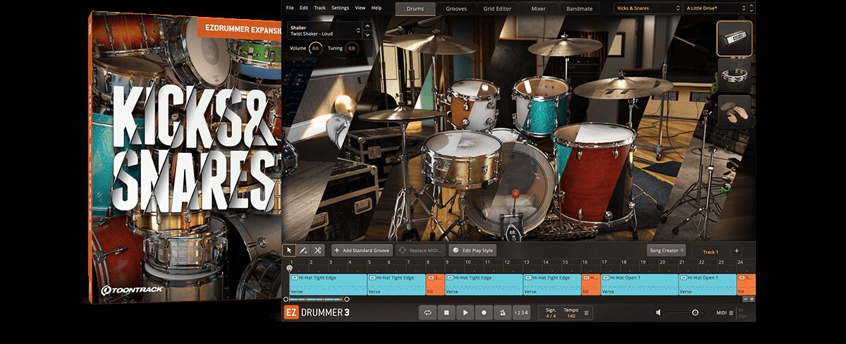 经典和现代 EZdrummer Kicks & Snares EZX 大鼓与小鼓,空气感的经典摇滚之声，复古到猛烈现代的各种鼓声质感
