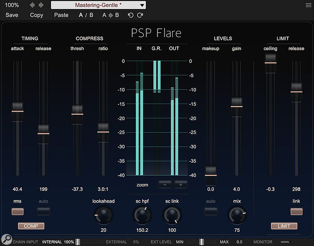 心理声学压缩器插件 PSPaudioware – PSP Flare 控制动态透明响度与饱满度的现代混音和母带，处理人声\鼓组\贝斯需要清晰度表现力的音轨