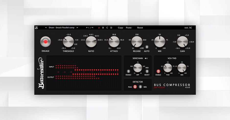 立体声 VCA 压缩器插件 Plugin Alliance Bettermaker Bus Compressor 混音效果器，总线和母带处理\流行\摇滚\电子\影视配乐经典模拟压缩音色