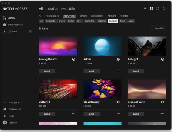 音源下载管理器 Native Access 2 智能化软件生态系统,连接用户与康泰克音源库，快速找到您的乐器和效果