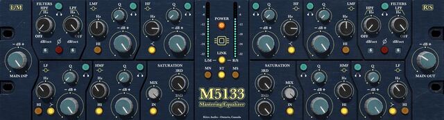 经典模拟音色EQ Kiive Audio M5133 Mastering Equalizer 现代母带均衡器,平滑提升与衰减功能饱和谐波发生器，为数字音频添加细腻染色效果