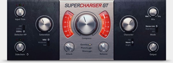 胆管压缩效果器 Native Instruments – Supercharger GT 电子管温暖特性插件,音乐制作增强音色塑造动态,直观界面控制阈值\压缩比\起音\释放和干湿混合