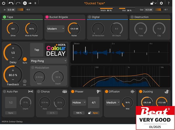 多功能延迟效果插件 HOFA – Colour Delay 色彩调制算法,母带\人声混音,经典的磁带延迟,温暖\复古\明亮听觉特性,\吉他\合成器空间效果