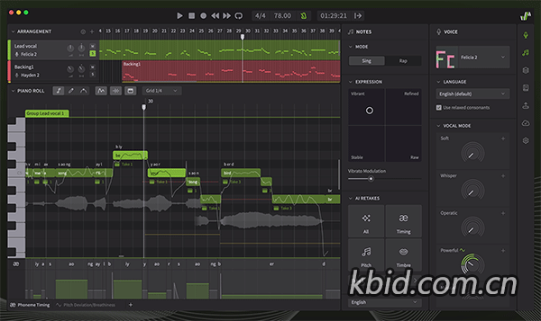 专业级歌声合成软件 Dreamtonics Synthesizer V Studio Pro 高品质歌声合成器，真实感和表现力生成人声演唱