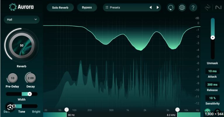 智能混响 iZotope Aurora 音频处理插件,创意混音AI技术智能分析输入音频的频谱特性,声音设计-创造氛围\铺底\科幻或超现实效果
