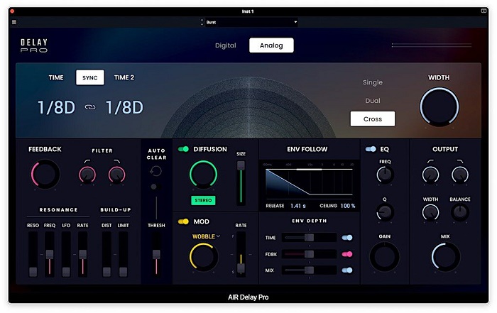延迟效果器插件 Air Music Technology – AIR Delay Pro 内置调制\滤波功能,极低信号失真和清晰通透音质,集成磁带模拟\数字延时\立体声扩展