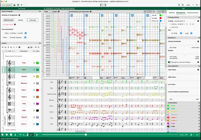 扒谱软件 Capella audio2score pro5 音频文件转换为乐谱，音频分析算法-智能识别旋律\和弦\节奏\多声部结构，快速解析乐器声部线条