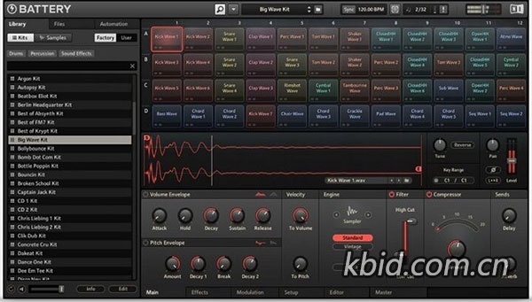 高品质鼓组 Native Instruments Battery 4 电子鼓综合套装-打击乐音色库，内置效果器链饱和器、压缩器、均衡器，电子音乐制作冲击力节拍