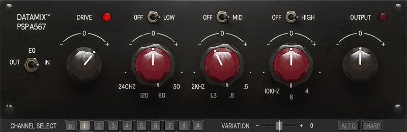 经典硬件建模EQ效果器 PSPaudioware PSP Datamix A567 模拟意式调音台均衡器插件，处理流行音乐主唱轨道\爵士乐立体声场塑造\电子音乐低频强化