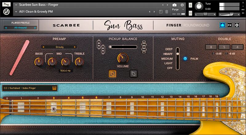 经典复古电贝斯音色 Scarbee Sun Bass – Finger 琴格噪音、拾音器敲击，预设库音源