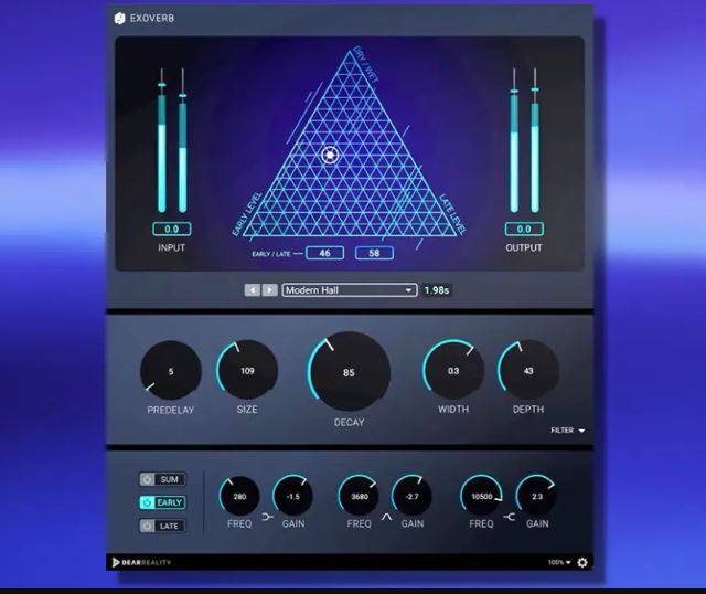 立体声混响 Dear Reality Exoverb 精确模拟不同环境下的声学特性,调整房间大小\反射强度和早期反射，快速获得从亲密的人声混响到空旷的环境音效