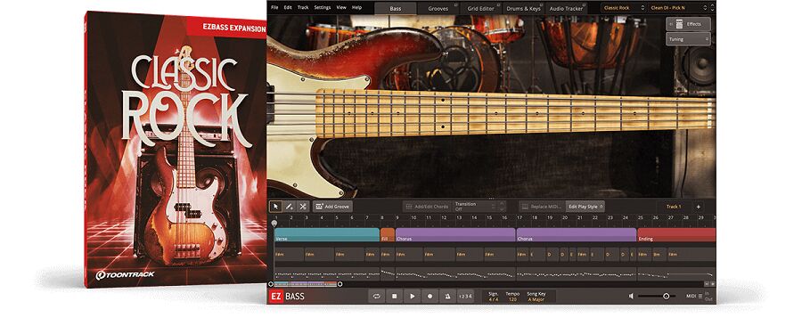 经典摇滚贝斯音源 Toontrack Classic Rock EBX 厚重低音、高亢的泛音以及明亮清晰的延音