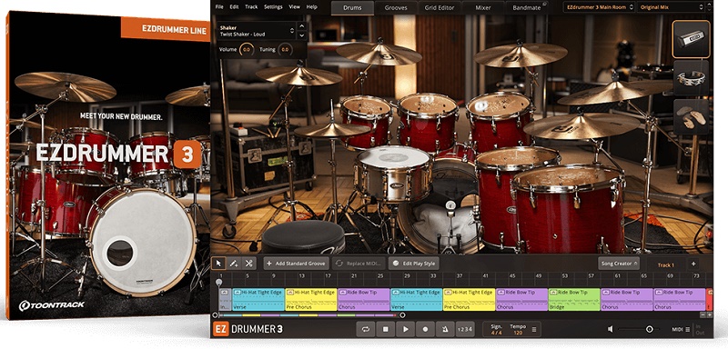 EZ鼓手主程序VR版本 EZdrummer 3.0.6 佩戴VR头显进入逼真的录音棚场景,智能节奏引擎和动态采样库,虚拟空间中获得真实的演奏临场感