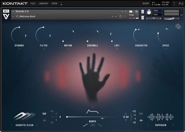 数字模拟合成器 Void & Vista Strands 双引擎架构，生成低频轰鸣的次声波与颗粒状噪波，营造悬疑或科幻场景中令人窒息的空寂感