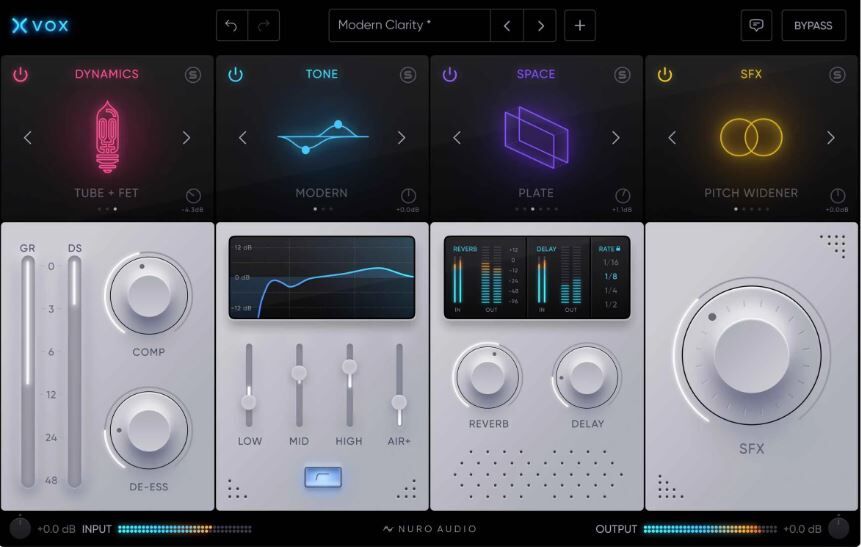 人声混音插件 Nuro Audio Xvox v1.1.1-TCD 自动音高修正多重效果器，预设模式一键处理声音提升效率，直播K歌人声伴奏完美融合