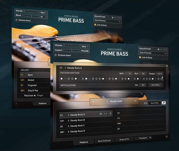 虚拟贝斯乐器 Native Instruments Session Bassist – Prime Bass 内置精心录制贝斯音色库，涵盖指弹\拨片\滑音等演奏技巧,智能节奏引擎和和弦识别功能