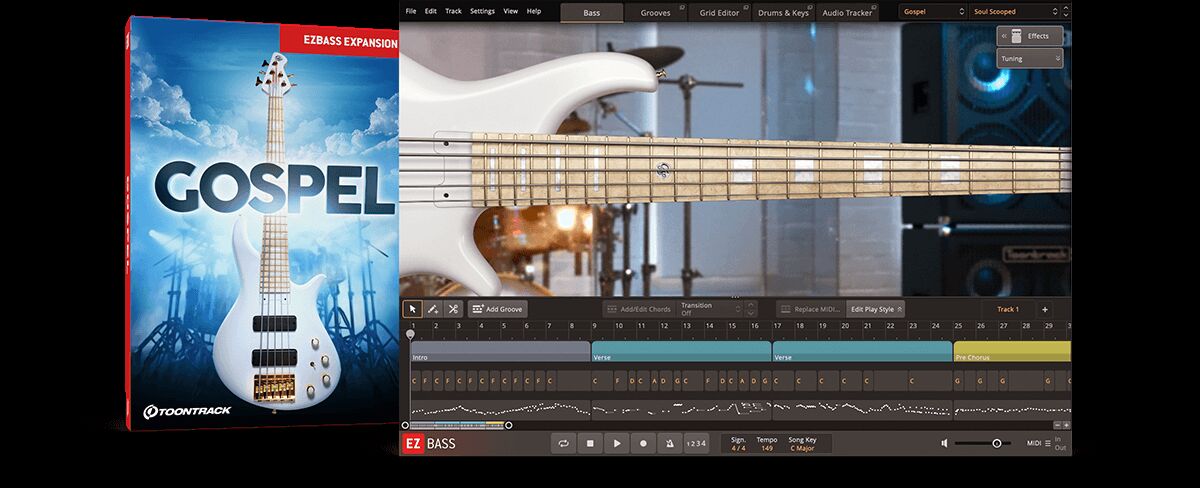 福音贝斯扩展音色库 Toontrack Gospel EBX 歌唱性的律动与温暖厚实的音色特质