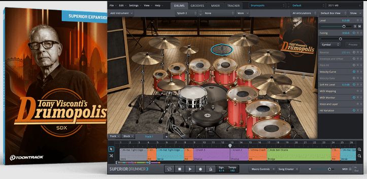 摇滚鼓扩展包 Toontrack Drumopolis SDX 摇滚乐黄金时代那种原始\粗粝而又充满力量感的经典鼓组音色,提供预置套鼓和精心调校的混音预设